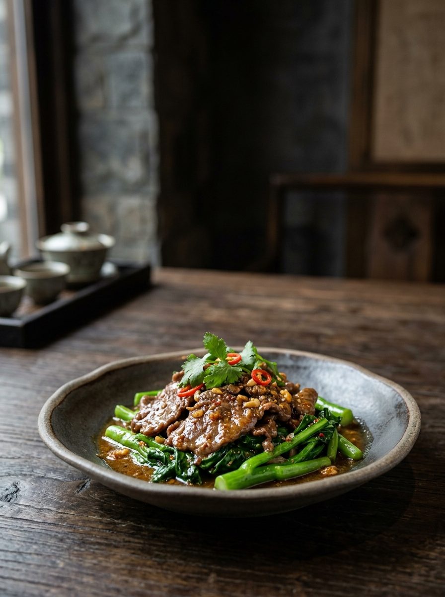 Original ClouChef poster: Satay Beef with Gai Lan